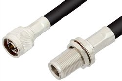 N Male to N Female Bulkhead Cable 12 Inch Length Using RG214 Coax