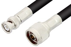 N Male to BNC Male Cable 48 Inch Length Using RG8 Coax, RoHS