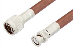 N Male to BNC Male Cable 24 Inch Length Using RG393 Coax, RoHS
