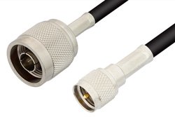 N Male to Mini UHF Male Cable 24 Inch Length Using RG58 Coax, RoHS