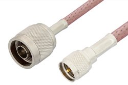 N Male to Mini UHF Male Cable 12 Inch Length Using RG142 Coax, RoHS