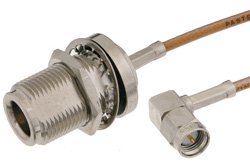 SMA Male Right Angle to N Female Bulkhead Cable 60 Inch Length Using RG316 Coax