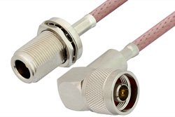 N Male Right Angle to N Female Bulkhead Cable 24 Inch Length Using RG142 Coax