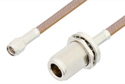 SMA Male to N Female Bulkhead Cable 12 Inch Length Using RG400 Coax, RoHS