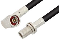 N Male Right Angle to N Female Bulkhead Cable 24 Inch Length Using RG214 Coax