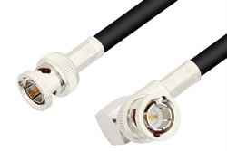 75 Ohm BNC Male to 75 Ohm BNC Male Right Angle Cable 12 Inch Length Using 75 Ohm RG59 Coax