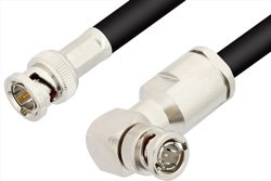 75 Ohm BNC Male to 75 Ohm BNC Male Right Angle Cable 12 Inch Length Using 75 Ohm RG6 Coax