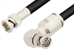 75 Ohm BNC Male to 75 Ohm BNC Male Right Angle Cable 24 Inch Length Using 75 Ohm RG6 Coax, RoHS