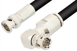 75 Ohm BNC Male to 75 Ohm BNC Male Right Angle Cable 12 Inch Length Using 75 Ohm RG11 Coax, RoHS