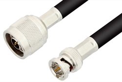 75 Ohm N Male to 75 Ohm BNC Male Cable 72 Inch Length Using 75 Ohm RG6 Coax, RoHS