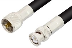 UHF Male to BNC Male Cable 12 Inch Length Using RG214 Coax, RoHS