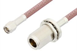 SMA Male to N Female Bulkhead Cable 12 Inch Length Using RG142 Coax