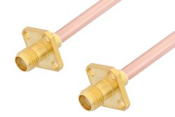 SMA Female 4 Hole Flange to SMA Female 4 Hole Flange Cable 12 Inch Length Using RG402 Coax, RoHS
