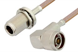 N Male Right Angle to N Female Bulkhead Cable 12 Inch Length Using RG400 Coax