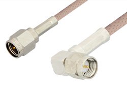 SMA Male to SMA Male Right Angle Cable 12 Inch Length Using 95 Ohm RG180 Coax, RoHS