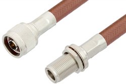 N Male to N Female Bulkhead Cable 12 Inch Length Using RG393 Coax