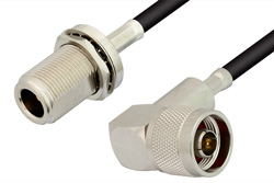 N Male Right Angle to N Female Bulkhead Cable 12 Inch Length Using RG223 Coax