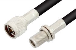 N Male to N Female Bulkhead Cable 12 Inch Length Using RG213 Coax