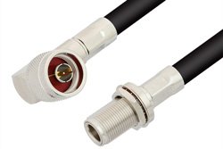 N Male Right Angle to N Female Bulkhead Cable 60 Inch Length Using RG213 Coax, RoHS
