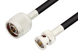 75 Ohm N Male to 75 Ohm BNC Male Cable 12 Inch Length Using 75 Ohm RG59 Coax, RoHS