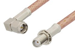 SMA Male Right Angle to SMA Female Bulkhead Cable 12 Inch Length Using PE-P195 Coax