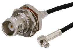 TNC Female Bulkhead to MCX Plug Right Angle Cable 24 Inch Length Using RG174 Coax