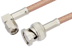 SMA Male Right Angle to BNC Male Cable 12 Inch Length Using PE-P195 Coax