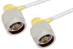 N Male Right Angle to N Male Right Angle Cable 24 Inch Length Using PE-SR402FL Coax