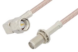 SMA Male Right Angle to SMA Female Bulkhead Cable 12 Inch Length Using RG316-DS Coax, LF Solder