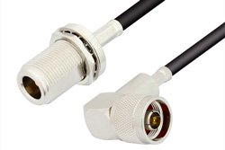 N Male Right Angle to N Female Bulkhead Cable 12 Inch Length Using RG58 Coax