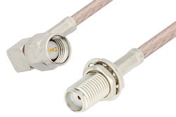SMA Male Right Angle to SMA Female Bulkhead Cable 18 Inch Length Using 75 Ohm RG179 Coax