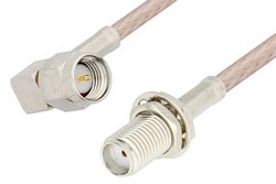 SMA Male Right Angle to SMA Female Bulkhead Cable 12 Inch Length Using 75 Ohm RG179 Coax, RoHS