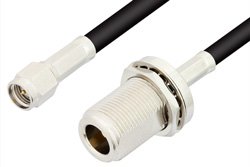 SMA Male to N Female Bulkhead Cable 24 Inch Length Using 53 Ohm RG55 Coax