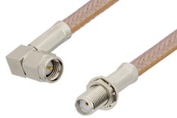 SMA Male Right Angle to SMA Female Bulkhead Cable 18 Inch Length Using RG400 Coax