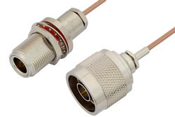 N Male to N Female Bulkhead Cable 12 Inch Length Using RG178 Coax, RoHS