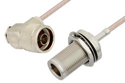 N Male Right Angle to N Female Bulkhead Cable 36 Inch Length Using RG316 Coax, RoHS