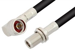N Male Right Angle to N Female Bulkhead Cable 60 Inch Length Using RG8 Coax, RoHS