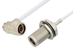 N Male Right Angle to N Female Bulkhead Cable 48 Inch Length Using RG188 Coax