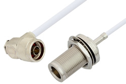 N Male Right Angle to N Female Bulkhead Cable 48 Inch Length Using RG188 Coax, RoHS