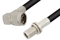 N Male Right Angle to N Female Bulkhead Cable 12 Inch Length Using PE-B405 Coax