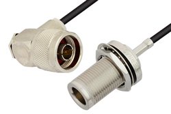 N Male Right Angle to N Female Bulkhead Cable Using RG174 Coax