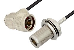 N Male Right Angle to N Female Bulkhead Cable Using RG174 Coax, RoHS