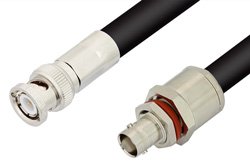 BNC Male to BNC Female Bulkhead Cable 12 Inch Length Using RG214 Coax, RoHS