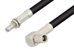 SMB Plug Right Angle to SMB Jack Bulkhead Cable 12 Inch Length Using RG223 Coax