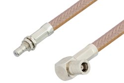 SMB Plug Right Angle to SMB Jack Bulkhead Cable 12 Inch Length Using RG400 Coax