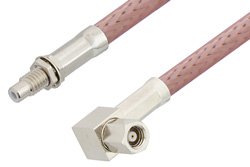 SMC Plug Right Angle to SMC Jack Bulkhead Cable 12 Inch Length Using RG142 Coax