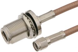 Reverse Polarity SMA Male to N Female Bulkhead Cable 12 Inch Length Using RG142 Coax