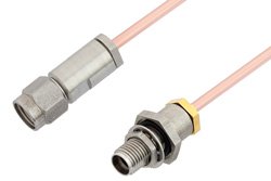 3.5mm Male to 3.5mm Female Bulkhead Cable 12 Inch Length Using RG405 Coax, RoHS