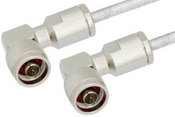 N Male Right Angle to N Male Right Angle Cable 48 Inch Length Using PE-SR401FL Coax