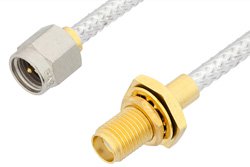 SMA Male to SMA Female Bulkhead Cable Using PE-SR402FL Coax, RoHS
